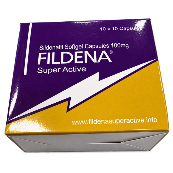 Fildena Super Active 100 mg Sildenafil Softgel Capsules product packaging