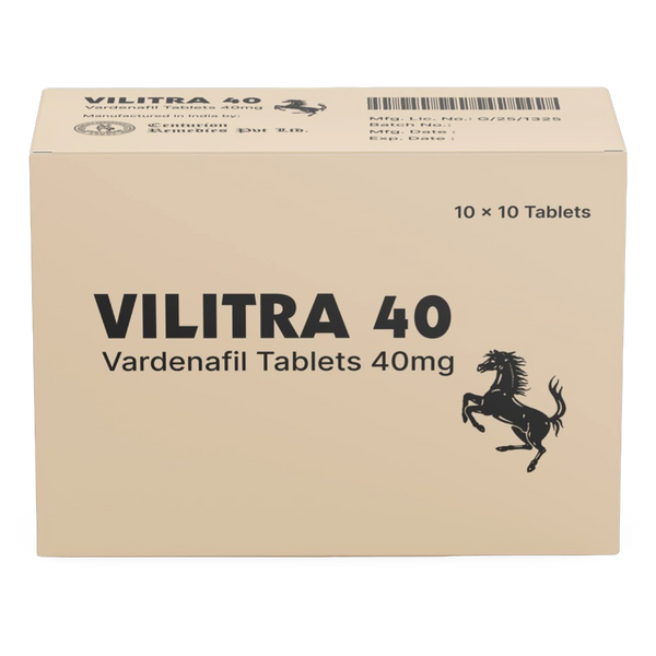 Vilitra 40 mg Vardenafil Tablets product packaging