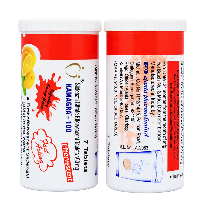 Kamagra 100 mg Sildenafil Citrate Effervescent Tablets product packaging detail 2