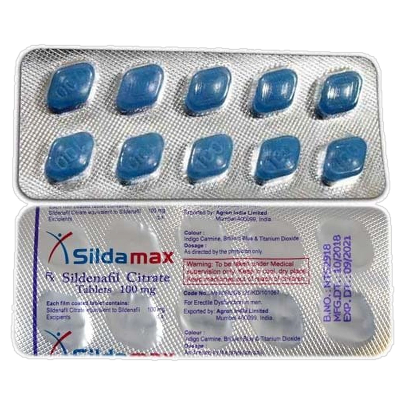 Sildamax 100 mg Sildenafil Citrate Tablets product packaging
