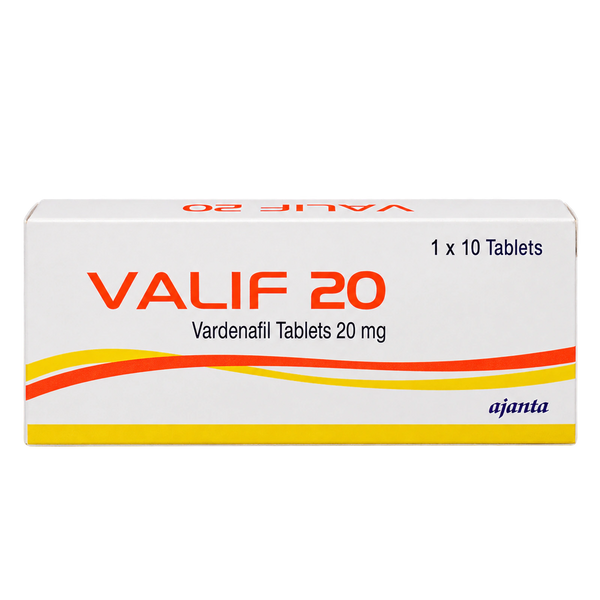 Valif 20 mg Vardenafil Tablets product packaging