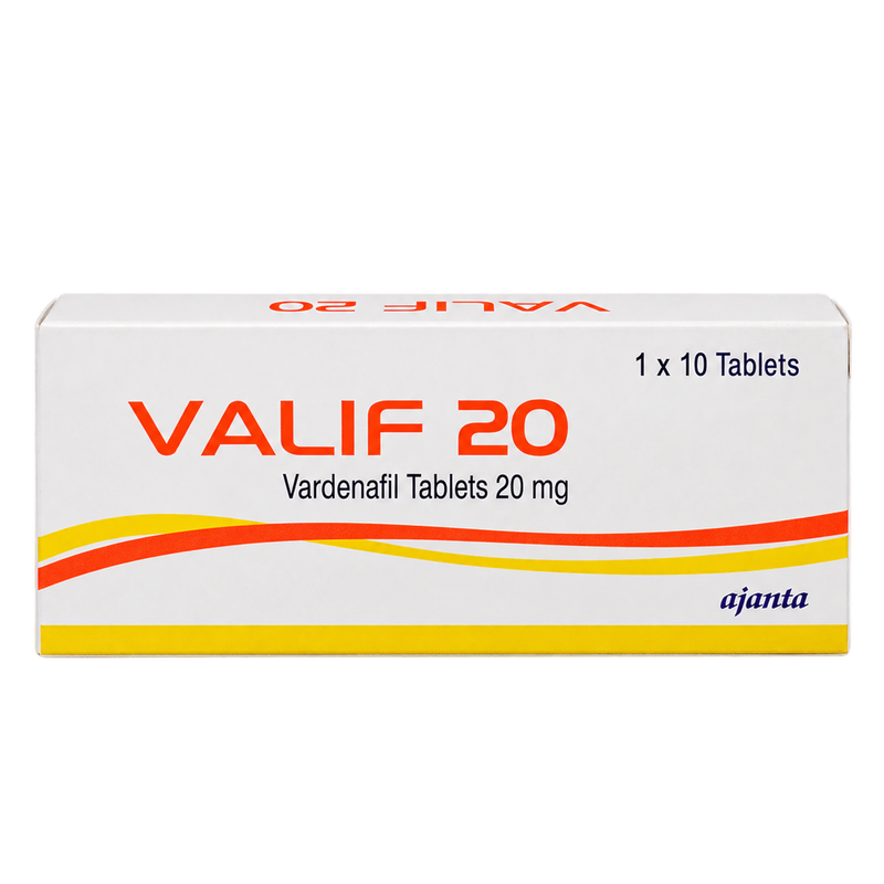 Valif 20 mg Vardenafil Tablets product packaging