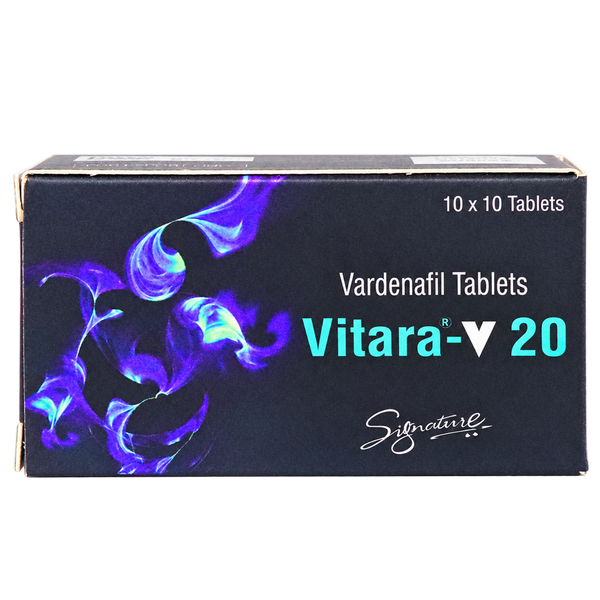 Vitara-V 20 mg Vardenafil Tablets product packaging